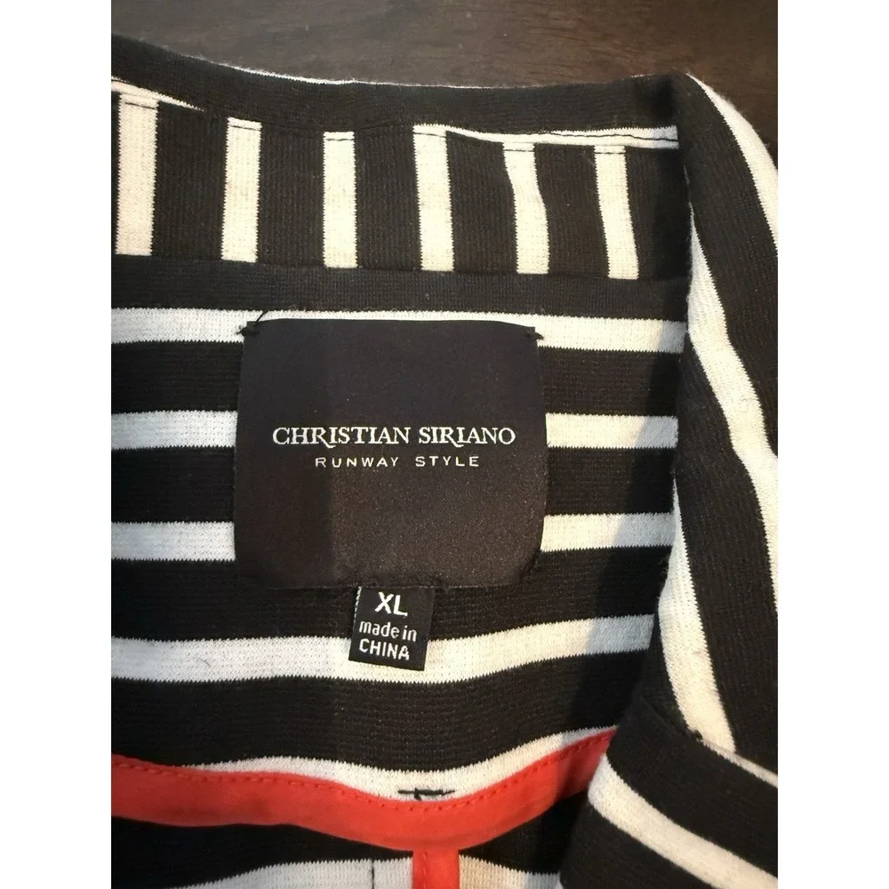 Christian Siriano Runway Style Black White Striped Zipper Pocket Blazer XL - Picture 3 of 12